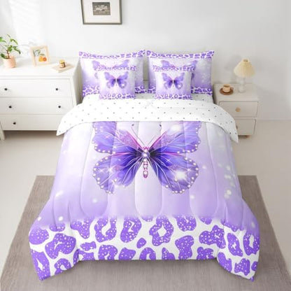 Feelyou Cute Butterfly Twin Comforter Set with Sheets for Kids Boys Girls