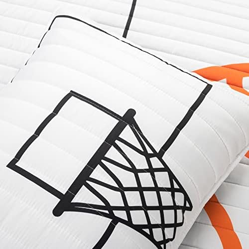 Lush Decor Basketball Game Reversible Quilt Twin Size 4 Piece Set, White & Navy - Kids Bedding Set - Twin Size Quilt - Sports Décor
