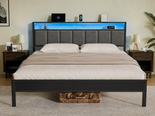 Z-hom King Upgraded Bed Frame with Upholstered Headboard