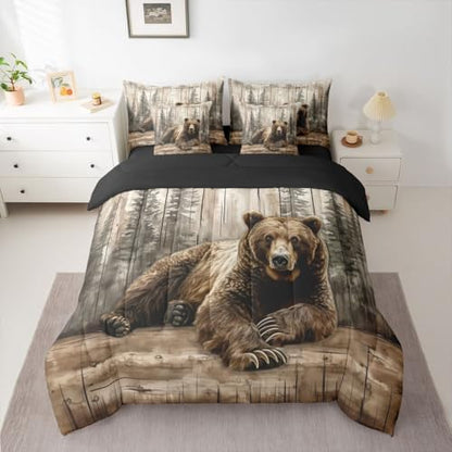Erosebridal Brown Bear Full Comforter Set with Sheets 7 Piece Rustic Farmhouse Cabin Bed in A Bag Country Hunting Wildlife Bedding Sets for Women Adults Forest Wild Animal Bed Set