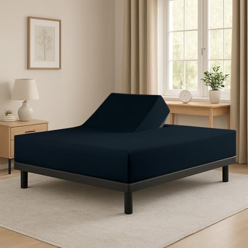 1 PC Top Split Queen Fitted Sheet for Adjustable beds, 34" Split, Navy Blue