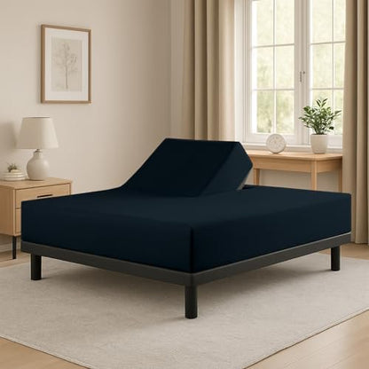 1 PC Top Split Queen Fitted Sheet for Adjustable beds, 34" Split, Navy Blue