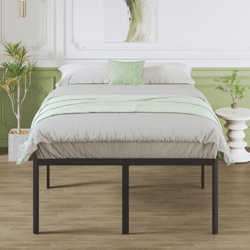 Lutown-Teen 25 Inch High Full Size Bed Frame with Rounded Corner Legs, Sturdy Mattress Foundation, Heavy Duty Metal Platform Bed Frame Full No Box Spring Needed, Noise Free, Easy Assembly, Black