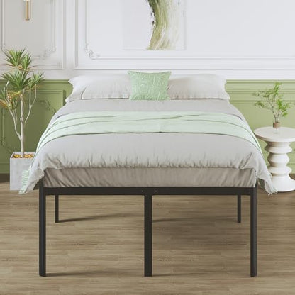Lutown-Teen 25 Inch High Full Size Bed Frame with Rounded Corner Legs, Sturdy Mattress Foundation, Heavy Duty Metal Platform Bed Frame Full No Box Spring Needed, Noise Free, Easy Assembly, Black