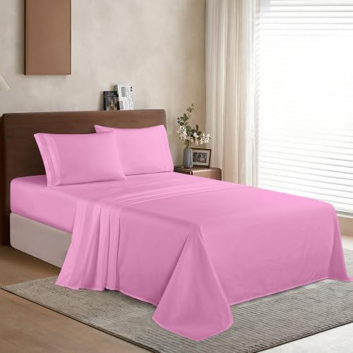 Elegant Comfort Luxury 1500 Premium Hotel Quality Microfiber 4-Piece Sheet Set - Wrinkle Resistant, All Around Elastic Fitted Sheet, Deep Pocket up to 16", King, Light Pink