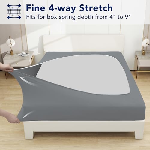PureFit Stretchy Box Spring Cover Full - Elastic Fitted Box Spring Wrap Around 4 Sides, Wrinkle & Fading Resistant Fits Full Size Beds, Gray