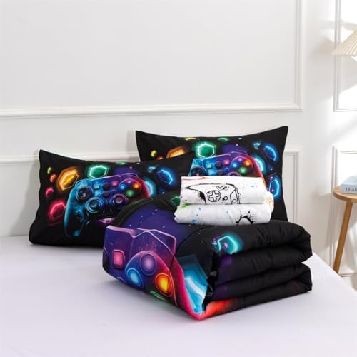 NTBED Game Console Comforter Set for Boys Girls Kids Space Universe Gaming Lightweight Microfiber Gamer Bedding Sets (Multi, Twin 5Pcs)