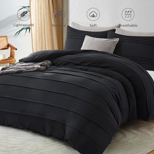 Oli Anderson 3PCS Pleated Duvet Cover Set, Black, King