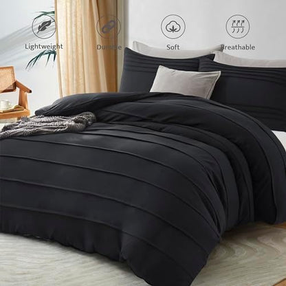Oli Anderson 3PCS Pleated Duvet Cover Set, Black, King