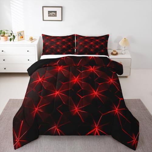 jejeloiu Geometric Bedding Set Soft for Boys Girls, Abstract Art Comforter Set King Size Luxury Duvet Quilt Microfiber Bedroom Decor 3 Pcs with 2 Pillow Cases