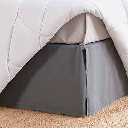SLEEP ZONE Pleated Bed Skirts Full Size, 15 inch Tailored Drop Easy Fit Bedskirt, Anti-Static, Fade Resistant (Full, Grey)