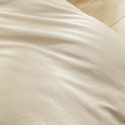 BESTOUCH Cotton Solid Duvet Cover Set Almond Milk Grey Alaska King