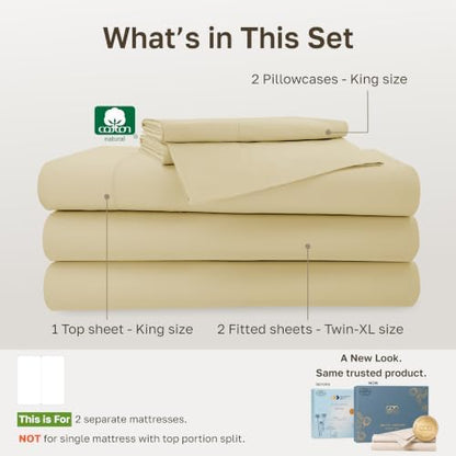 California Design Den 100% Cotton Sateen Split King Bed Sheet Set, 5 Pcs