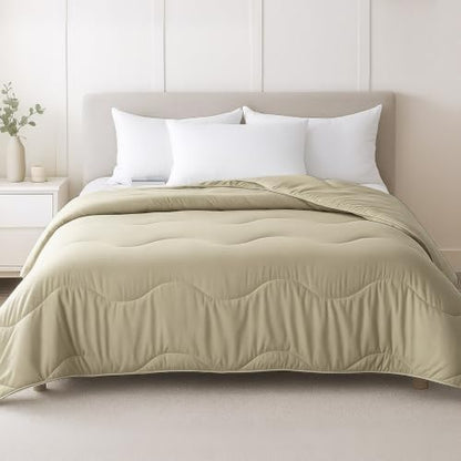 MEELUS Lightweight Comforter Cooling Beige, All Season Duvet Insert