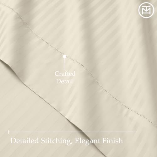 Threadmill 600TC Cotton Full Sheet Set, Sateen, Damask Stripe, Ivory