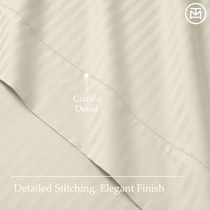 Threadmill 600TC Cotton Twin Sheet Set, Sateen, Damask Stripe, Ivory