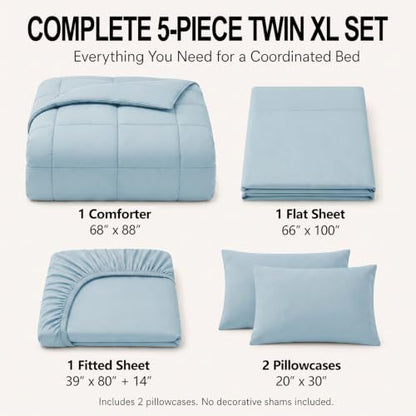 CozyLux Twin XL Comforter Set Light Blue - 5 Pieces Twin XL Bed in a Bag