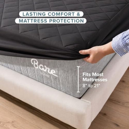 Bare Home Quilted Fitted Mattress Pad (Twin XL, Black)