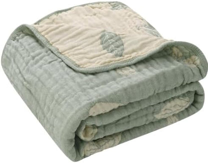 Botanical Muslin Baby Blanket, Organic Cotton Blend (Sage Leaf)