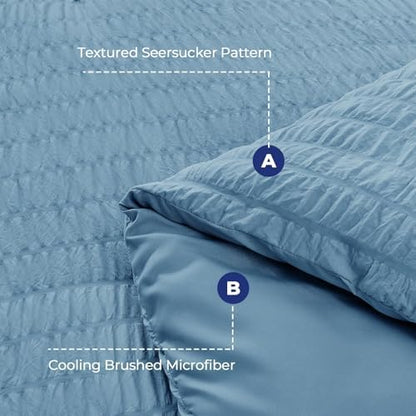 HYMOKEGE Mineral Blue California King Comforter Set Seersucker 7 Pieces, All Season Luxury Bed in a Bag for Bedroom, Bedding Set with Comforter, Sheets, Pillowcases & Shams