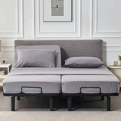Kingnex Split California King Sheets Set for Adjustable Bed Grey