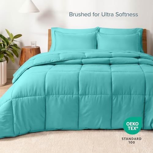 Bare Home Bed-in-A-Bag 5 Piece Comforter & Sheet Set - Twin XL - Goose Down Alternative - Ultra-Soft 1800 Premium Bed Set (Twin XL, Turquoise/Turquoise)