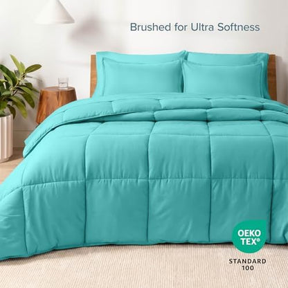 Bare Home Bed-in-A-Bag 5 Piece Comforter & Sheet Set - Twin XL - Goose Down Alternative - Ultra-Soft 1800 Premium Bed Set (Twin XL, Turquoise/Turquoise)