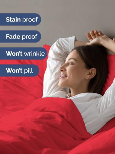 Duvet Cover Cal King Size - Soft 3 Piece with Zipper Closure - Red