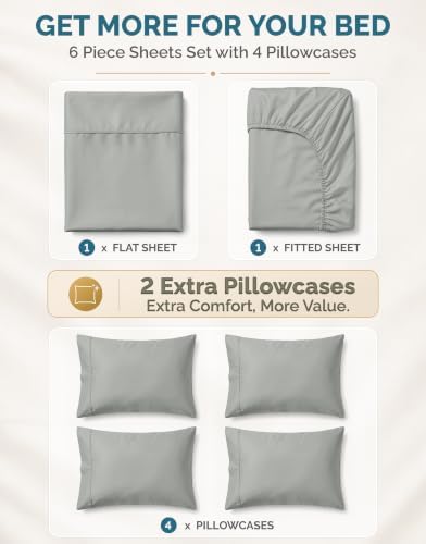 Casa Platino Bed Sheets Cal King – 100% Cotton Cal King Size Bed Sheet Set with 4 Pillowcases, Cool and Soft Percale Fabric, All-Season Comfort, Ultra Soft with 15" Deep Pocket Fitted Sheet – Grey