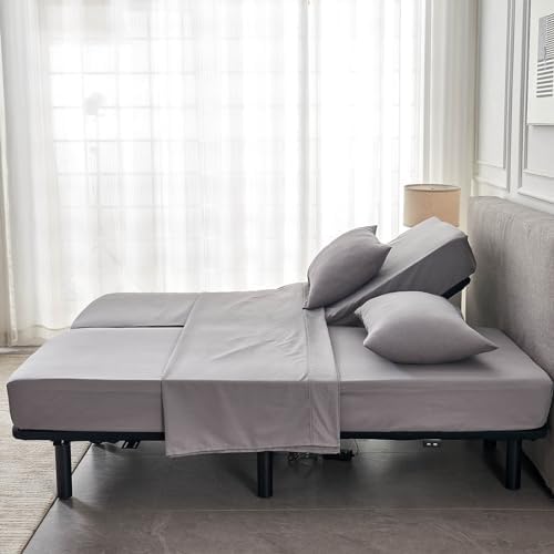 Kingnex Split Queen Sheets for Adjustable Bed Soft 1800 Microfiber 5 Pieces Include 2 30x80 Fitted Sheets 1 Flat Sheet 2 Queen Size Pillowcases Grey
