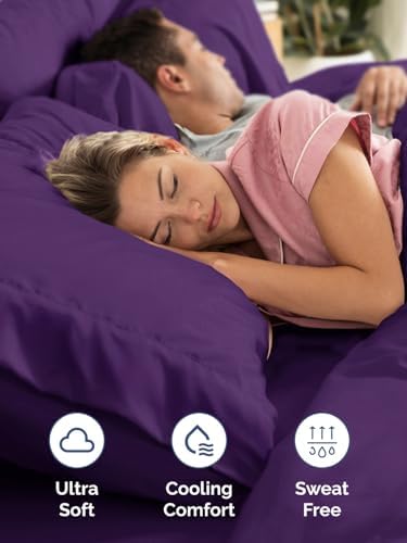 Extra Deep Twin Sheet Set - 3 Piece Breathable & Cooling Sheets - Purple
