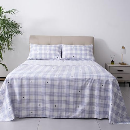 Best Season Bed Sheet Set, Full Size, 4 Pieces(Heart and Grid)