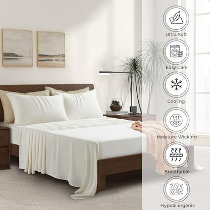 Full Size Sheet Set | 100% Viscose | Organically Grown | Ultra Soft | Cooling Sheets for Hot Sleepers | 17" Deep Pocket [Ivory]
