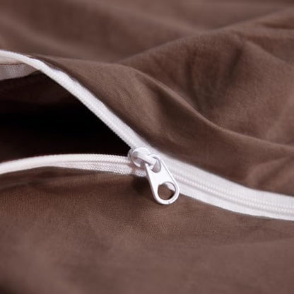 NEXHOME PRO Full Duvet Cover Set 100% Certified Organic Cotton with Washed Feel & Linen-Like Texture, Comfortable & Breathable, Home Bedding Set Dark Brown (No Comforter)