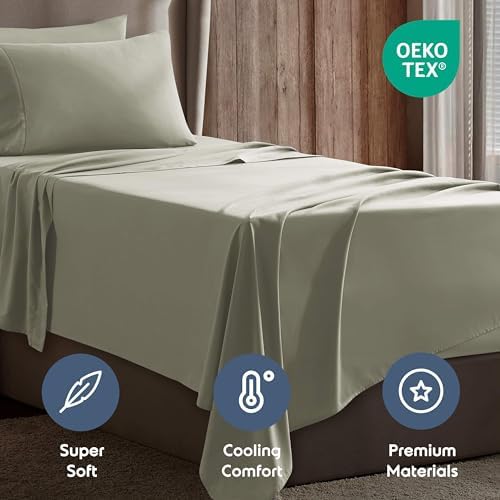 Nestl Twin XL Sheet Set - Bed Sheets - Light Green - 3-Piece Deep Pocket
