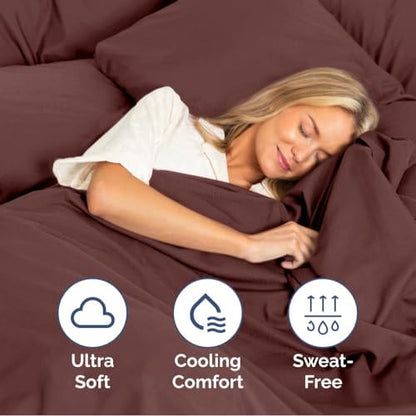 Queen Size 4 Piece Sheet Set - Ultra Soft & Cooling Sheets - Dark Russet