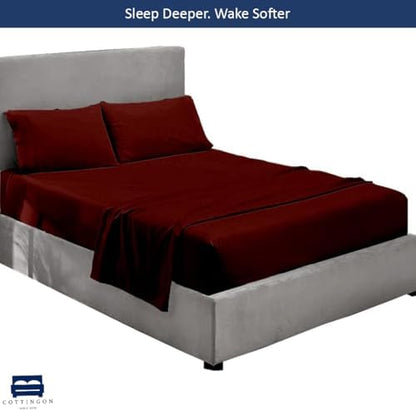 Cottingon 5 PC Split King Sheets Fits 16" Deep, Egyptian Cotton, Burgundy