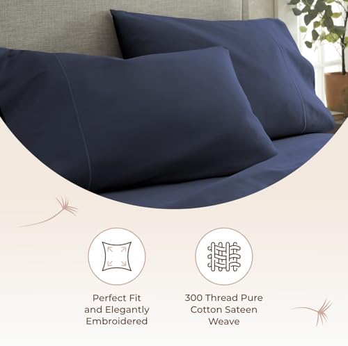 100% Organic Cotton Pillow Cases King Size Set of 2-100% Cotton Pillowcases GOTS Certified 300 Thread Count - Naturally Cooling Comfortable Breathable & Soft Pillow Cases (Navy, King)