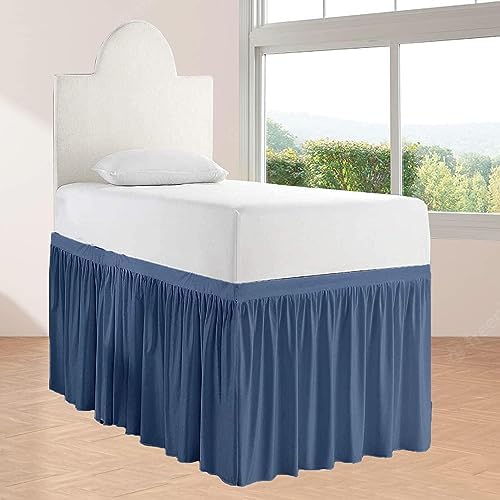 Crown Collection Full XL 32" Inch Drop Long Dorm Bed Skirt, Ruffled Pattern College Dorm Room Bed Skirts, Split Corner, Easy Care, No Wrinkle Microfiber Bed Skirt