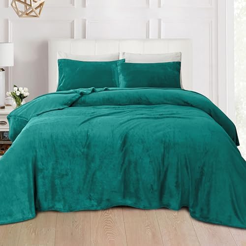 Elegant Comfort Luxuriously Soft 4-Piece Velvet Plush Flannel Sheet Set - Premium Quality - Cozy Warm, Anti-Static, Non Pilling Fuzzy Velvet Flannel Fleece Deep Pocket Sheet Set - Twin, Turquoise