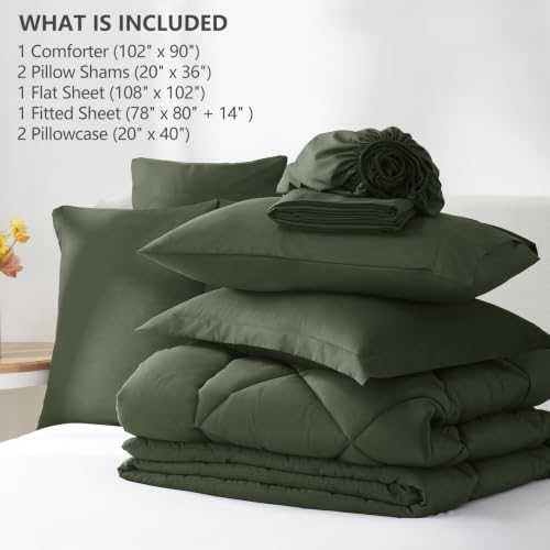 CozyLux King Comforter Set 102"x90" Dark Green - 7 Piece Bed in a Bag