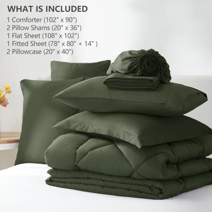 CozyLux King Comforter Set 102"x90" Dark Green - 7 Piece Bed in a Bag