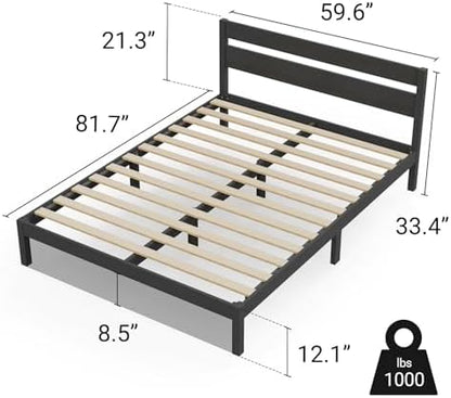 LIFEMENT Queen Bed Frame with Headboard Classic Wood Platform, Noise Free, Under Bed Storage, No Box Spring Needed, Easy Assembly, Black