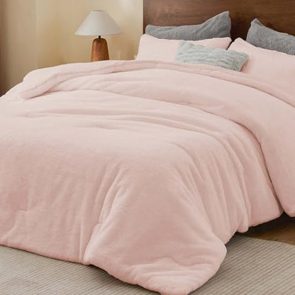 BEDELITE Faux Fur Queen Comforter Set Baby Pink,Warm Comforter for Winter