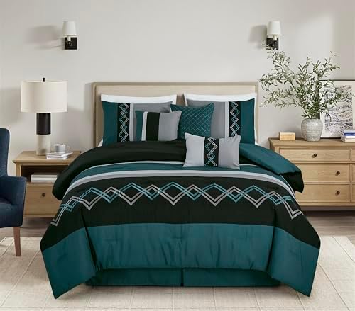 Chezmoi Collection 7-Piece Zigzag Embroidered Comforter Set, King Size