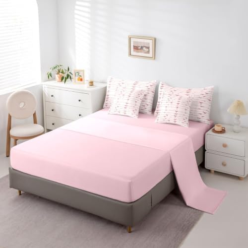 Erosebridal Pink Bow King Size Comforter Set with Sheets | Pink Bowknot 7 Piece Bedding Set Coquette Bowknot Bed in a Bag, Butterfly Knot Princess Room Decor,Room Decor Pink