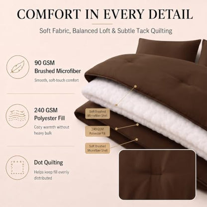 CozyLux Oversized Queen Comforter Set Brown, 7 Pieces Bed in a Bag