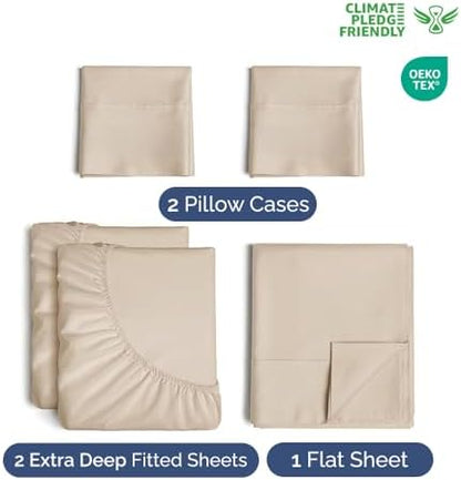 Extra Deep Split King Sheet Set - 5 Piece Breathable Cooling Sheets - Wheat
