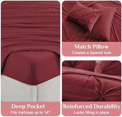JOLLYVOGUE Full Size Comforter Sets 7 Pieces - Bed in a Bag Full for All Season, Pintuck Bedding Comforter Sets with Comforter, Flat Sheet, Fitted Sheet and Pillowcases & Shams, Burgundy
