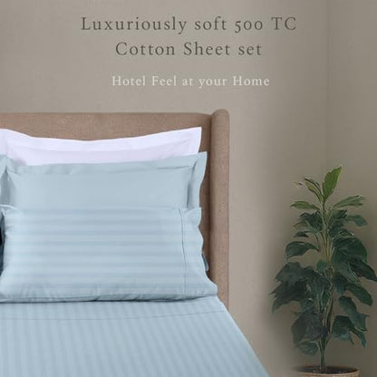 Threadmill 500TC Cotton Twin Sheet Set, Damask Stripe, Light Blue, 3-Piece